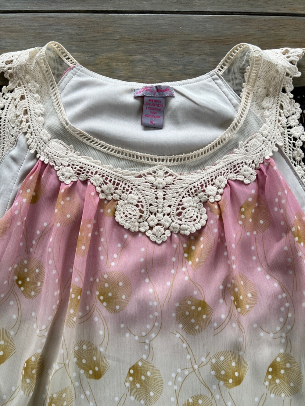 Ultra Pink Ombre Pink to Purple Midi Dress with Cream Lace Yoke - Picture 3 of 11